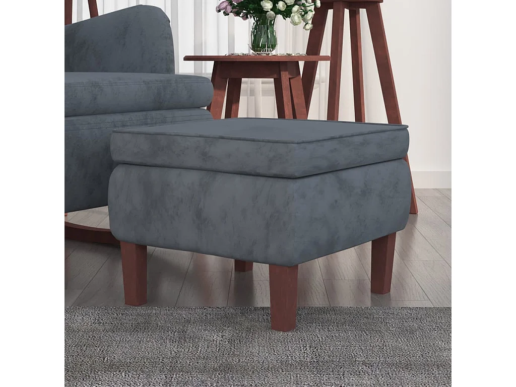 Tabouret avec pieds en bois Gris foncé Velours REO77157