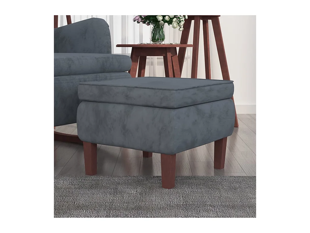 Tabouret avec pieds en bois Gris foncé Velours REO77157