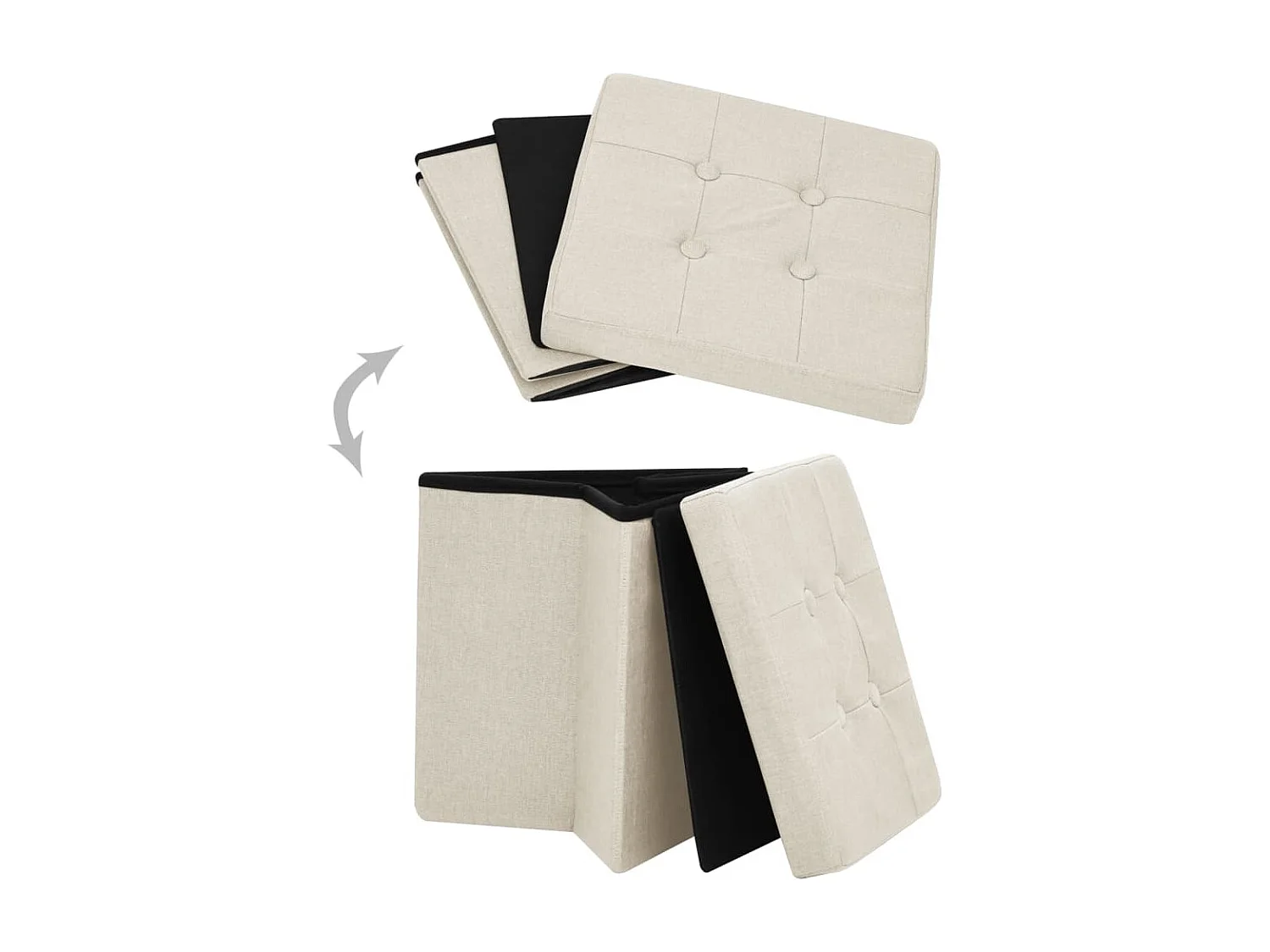 Taburete con almacenaje plegable lino sintético crema blanco ES803686