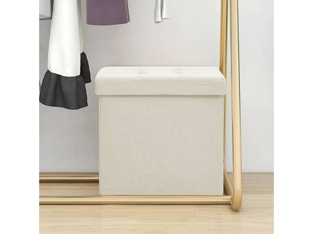 Taburete con almacenaje plegable lino sintético crema blanco ES803686