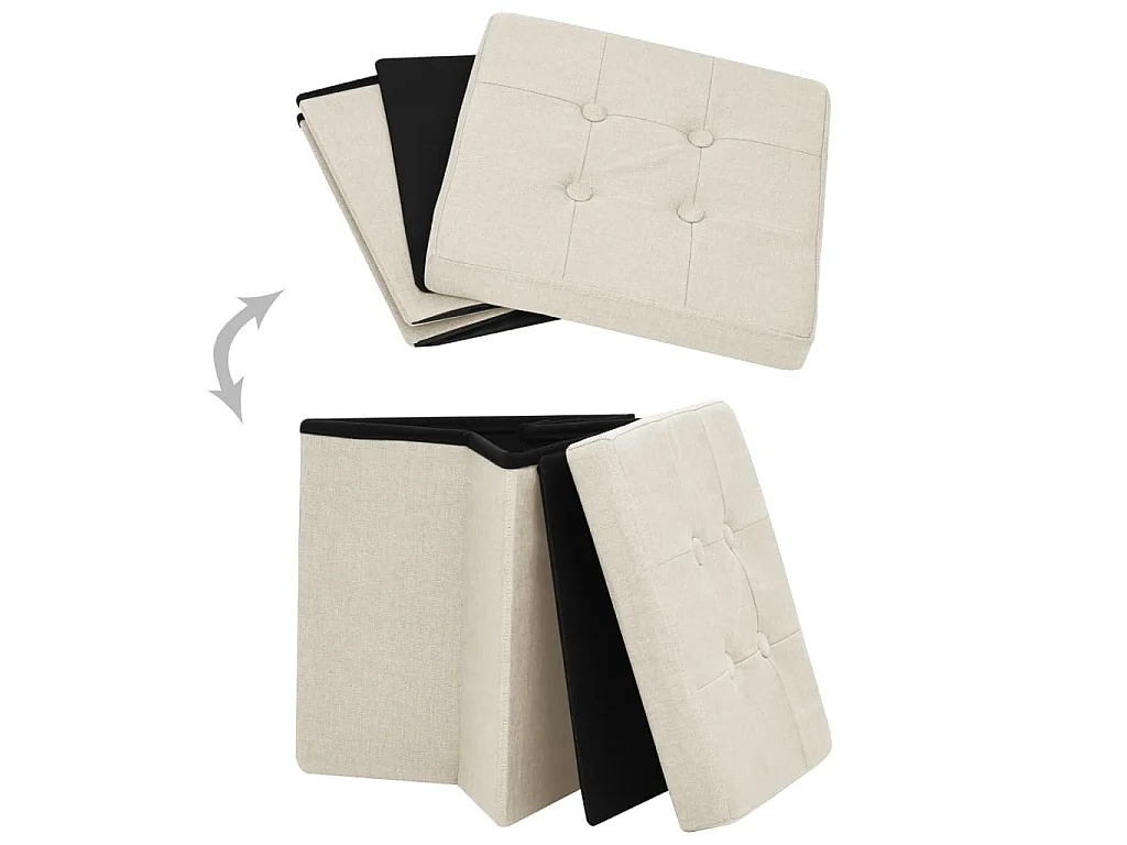 Taburete con almacenaje plegable lino sintético crema blanco ES803686