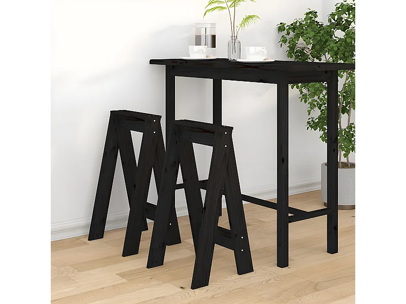 Tabourets lot de 2 noir 40x40x75 cm bois massif de pin REO71091