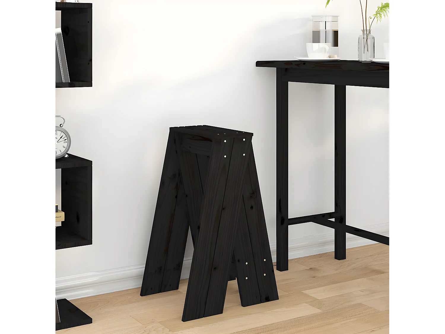 Tabourets lot de 2 noir 40x40x75 cm bois massif de pin REO71091