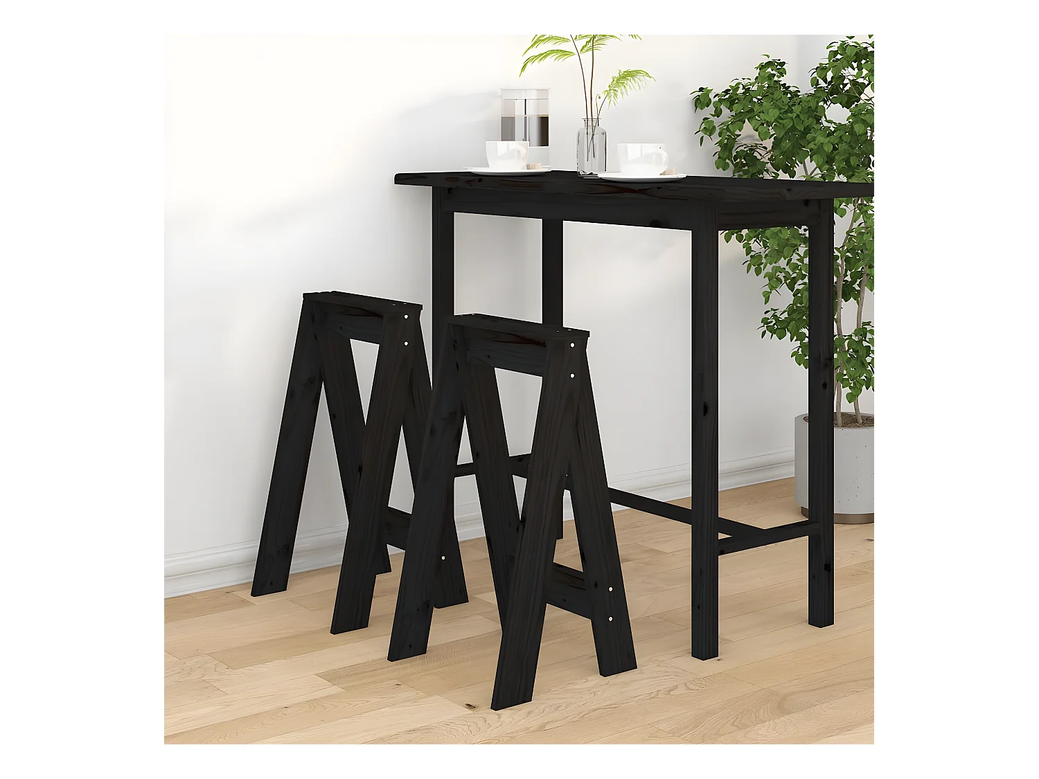Tabourets lot de 2 noir 40x40x75 cm bois massif de pin REO71091