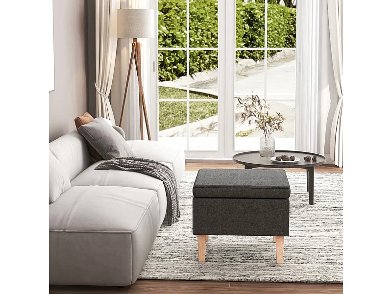 Taburete con patas de madera tapizado tejido gris oscuro ES516364