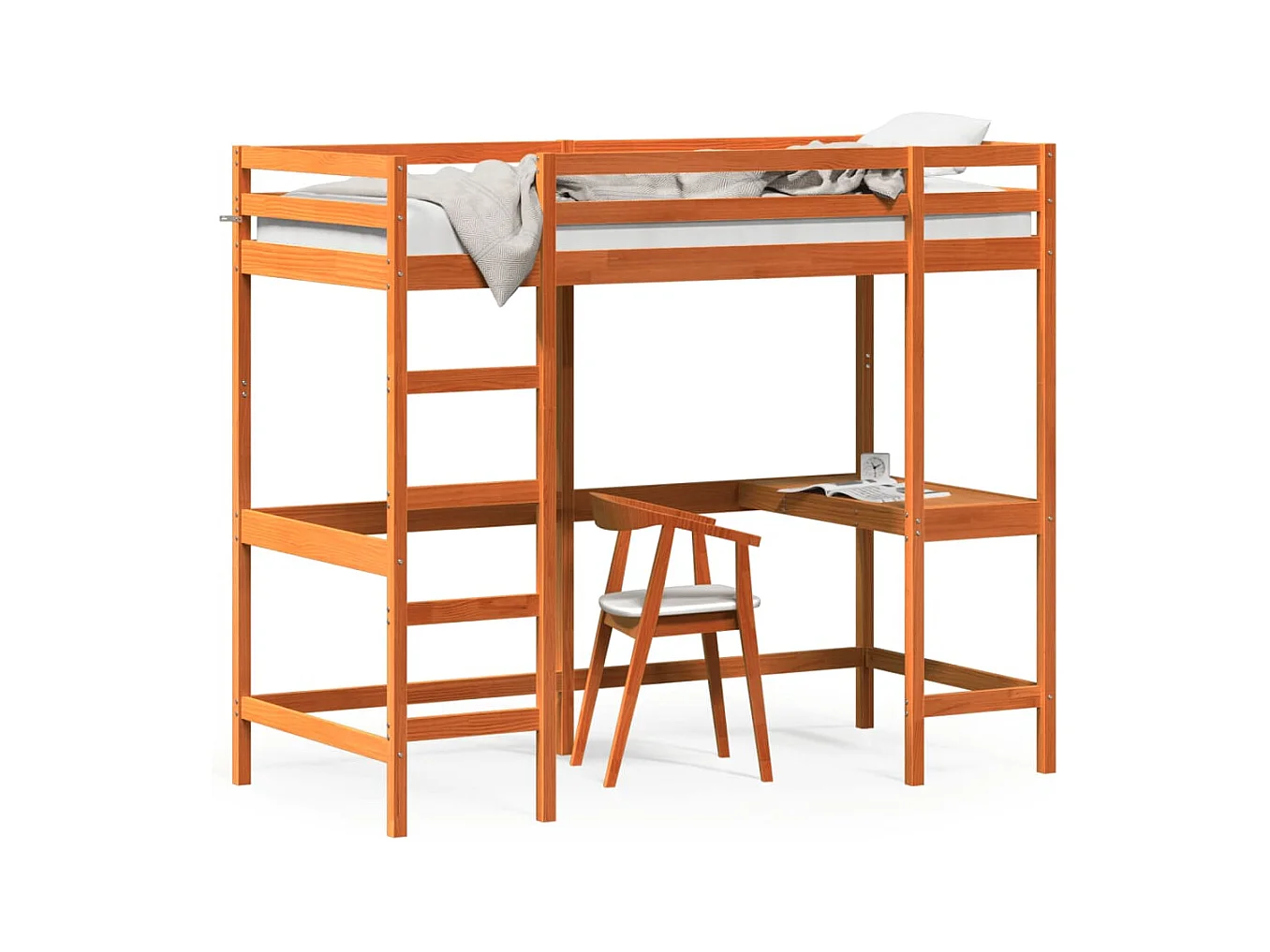 Lit mezzanine avec bureau cire marron 90x200 cm bois pin massif HOQW22619