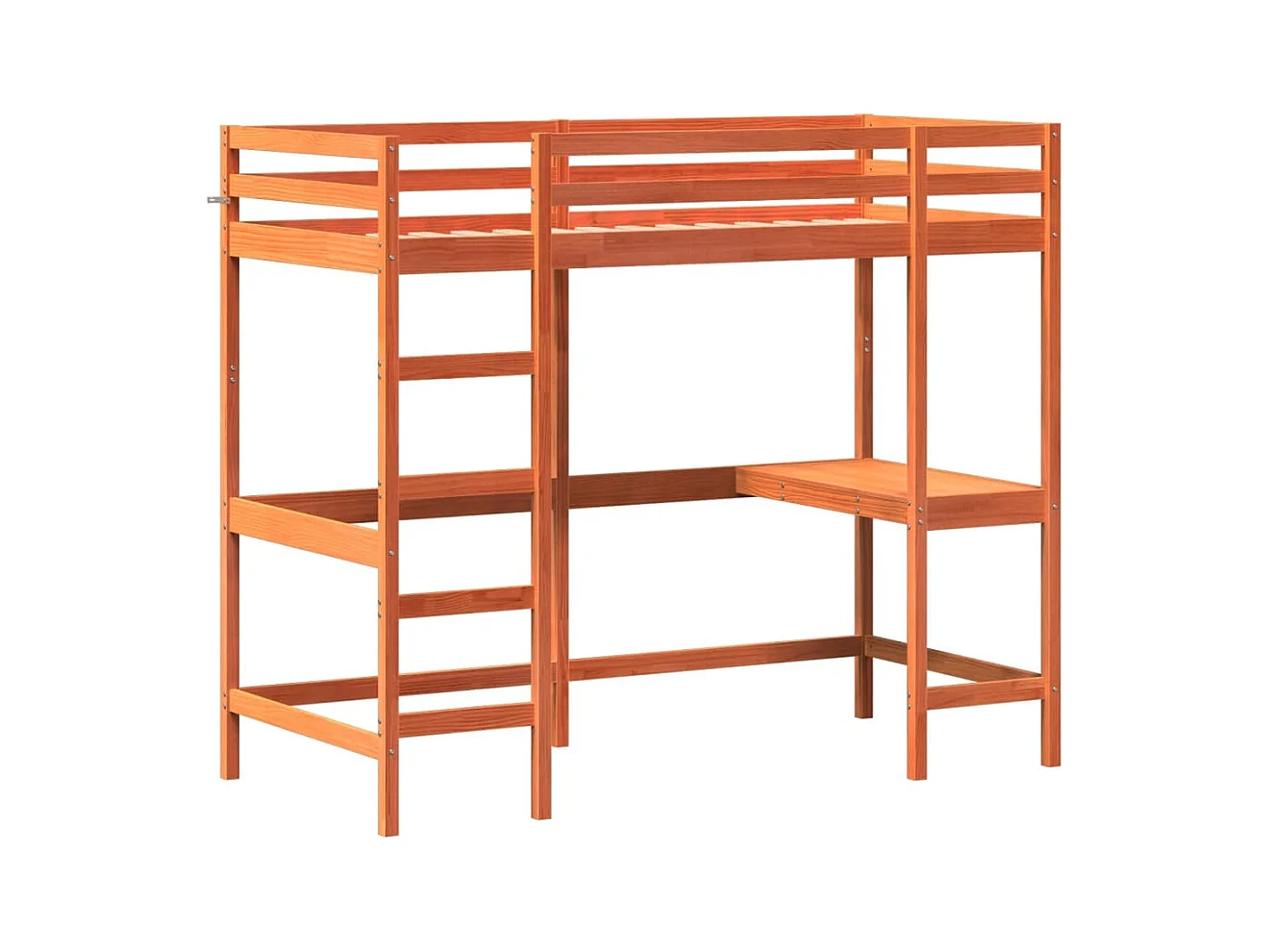 Lit mezzanine avec bureau cire marron 90x200 cm bois pin massif HOQW22619