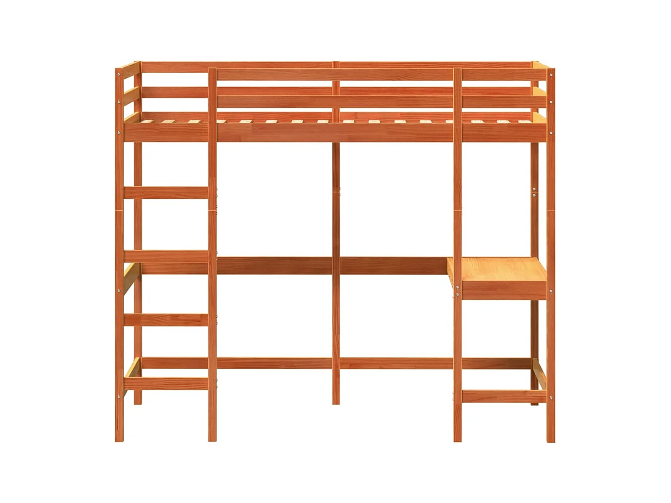 Lit mezzanine avec bureau cire marron 90x200 cm bois pin massif HOQW22619