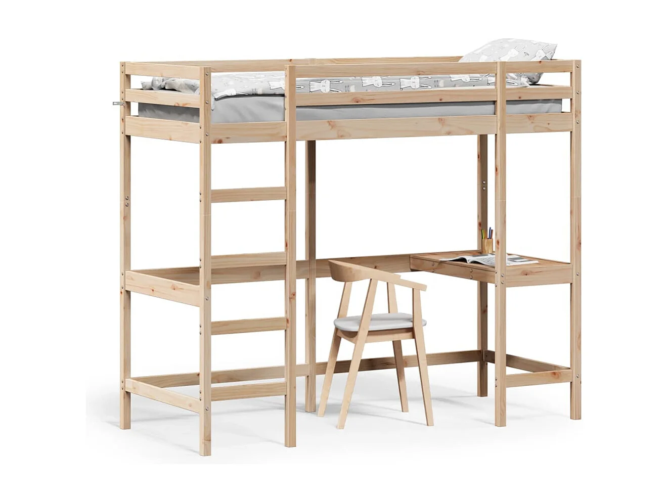 Lit mezzanine avec bureau 75x190 cm bois de pin massif HOQW88329