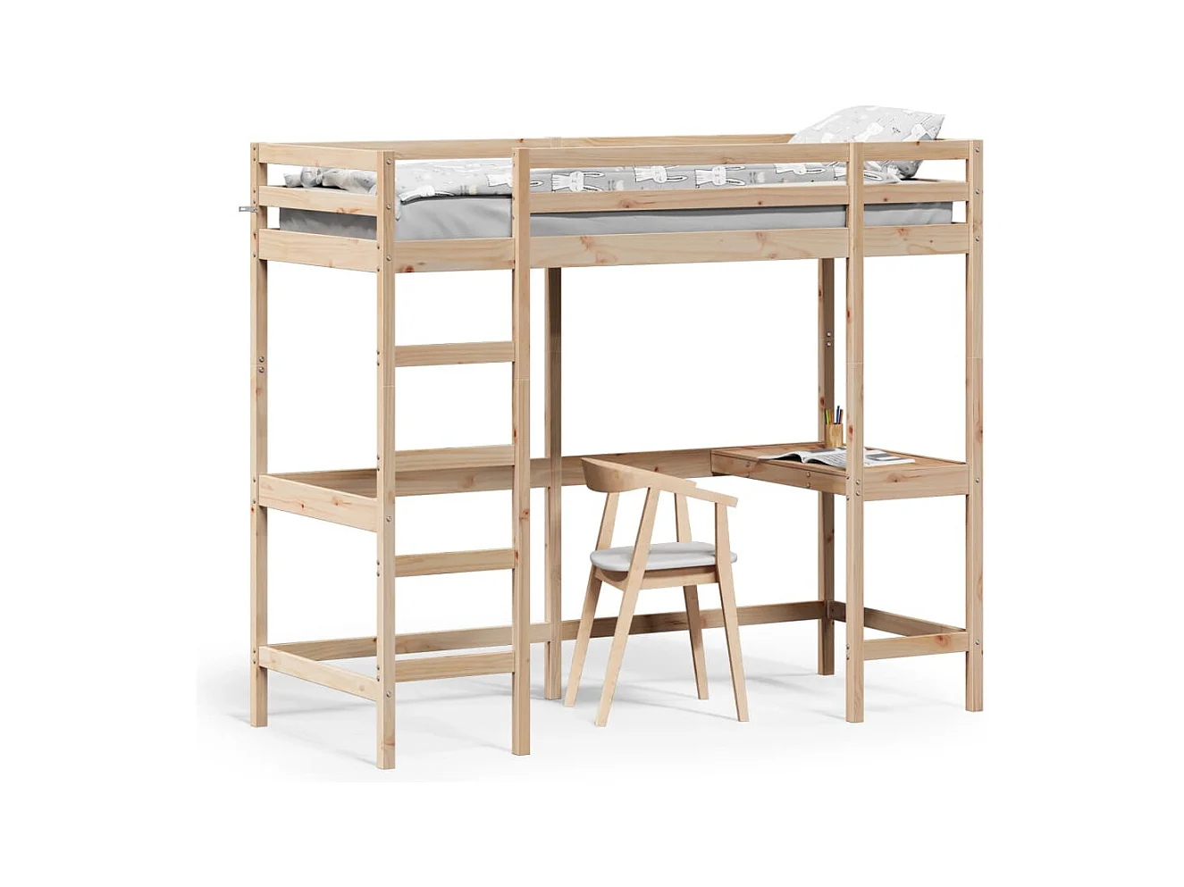 Lit mezzanine avec bureau 75x190 cm bois de pin massif HOQW88329