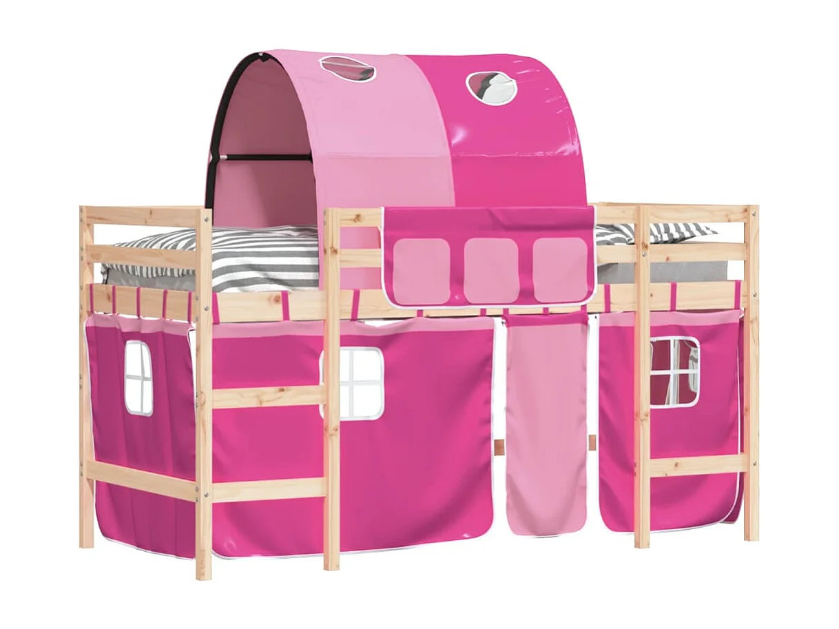 Lit mezzanine enfants avec tunnel rose 90x190cm bois pin massif HOQW26064