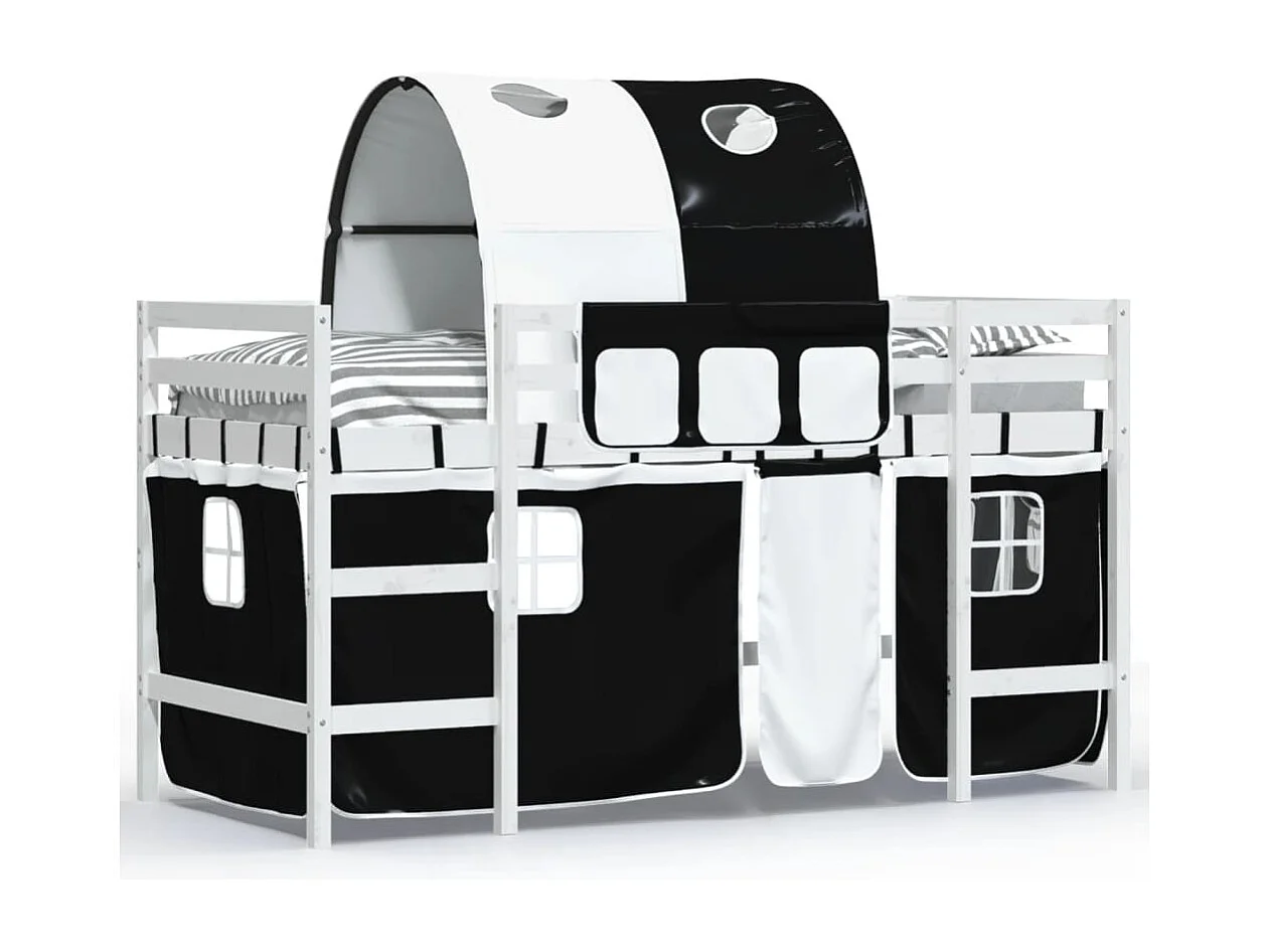 Cama alta -80x200 cm niños con túnel madera pino blanco negro ES45198
