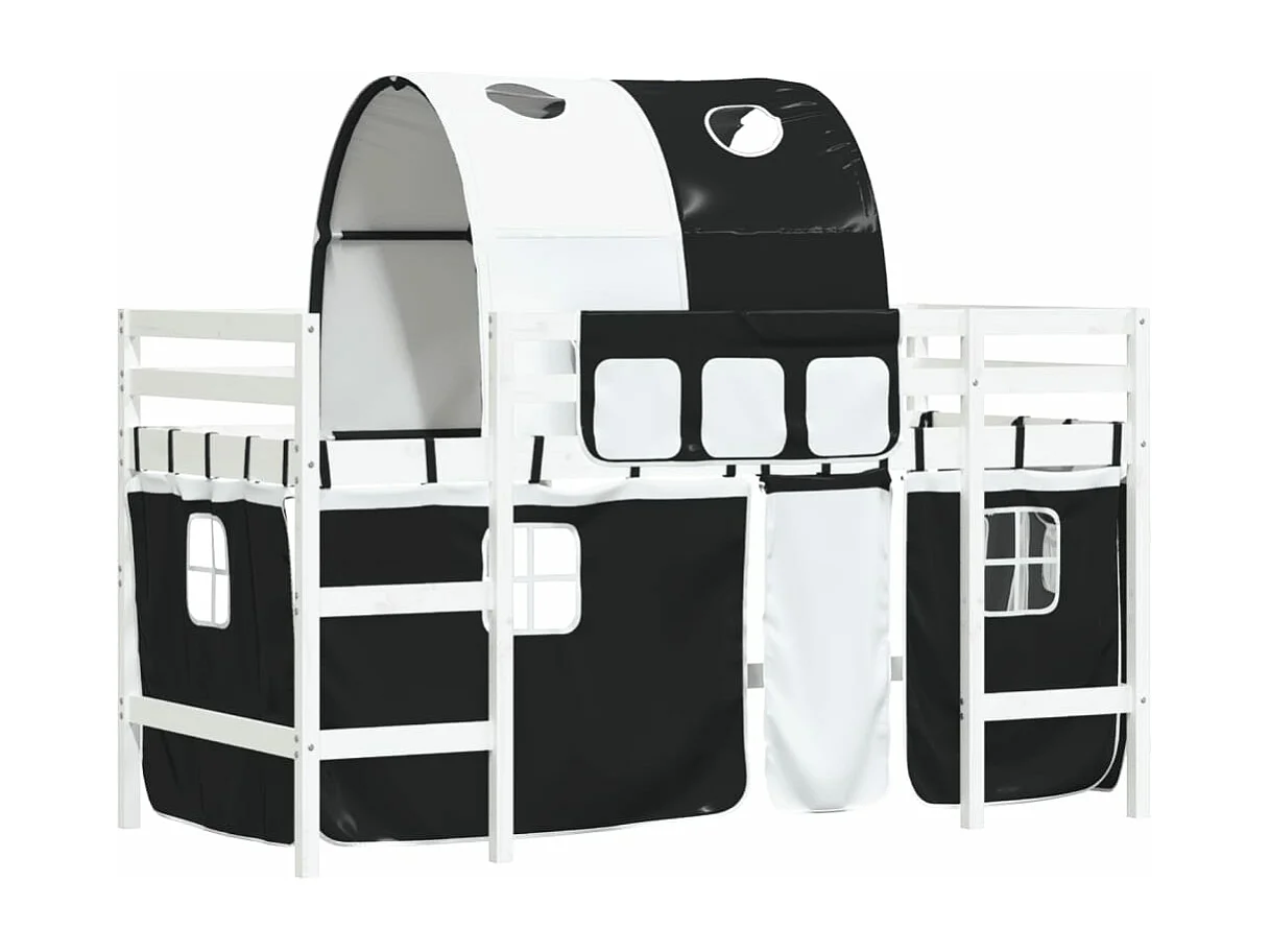 Cama alta -80x200 cm niños con túnel madera pino blanco negro ES45198