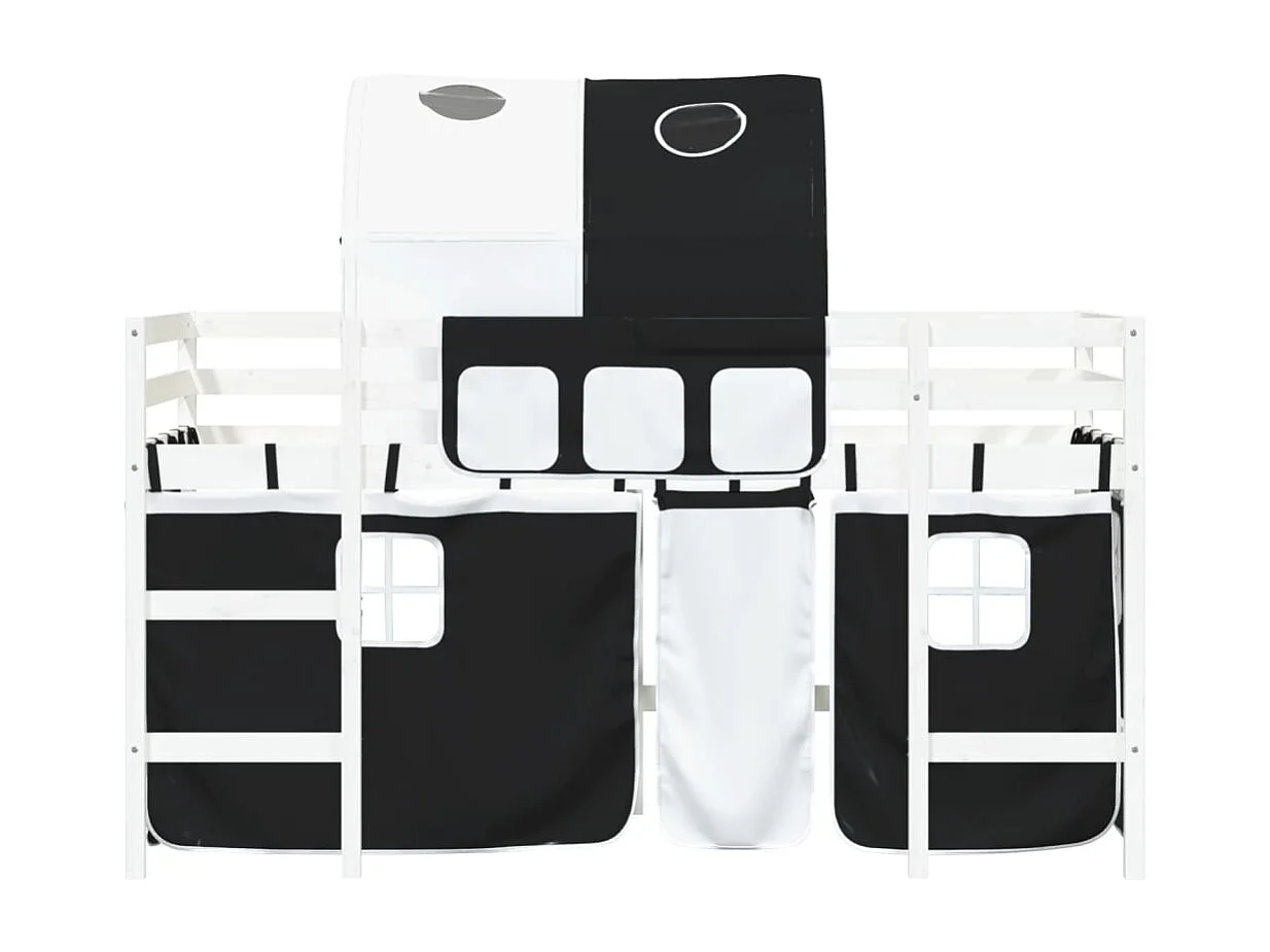 Cama alta -80x200 cm niños con túnel madera pino blanco negro ES45198