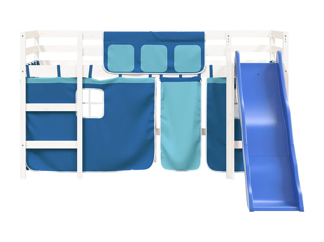 Lit mezzanine enfants et rideaux bleu 80x200cm bois pin massif HOQW39510