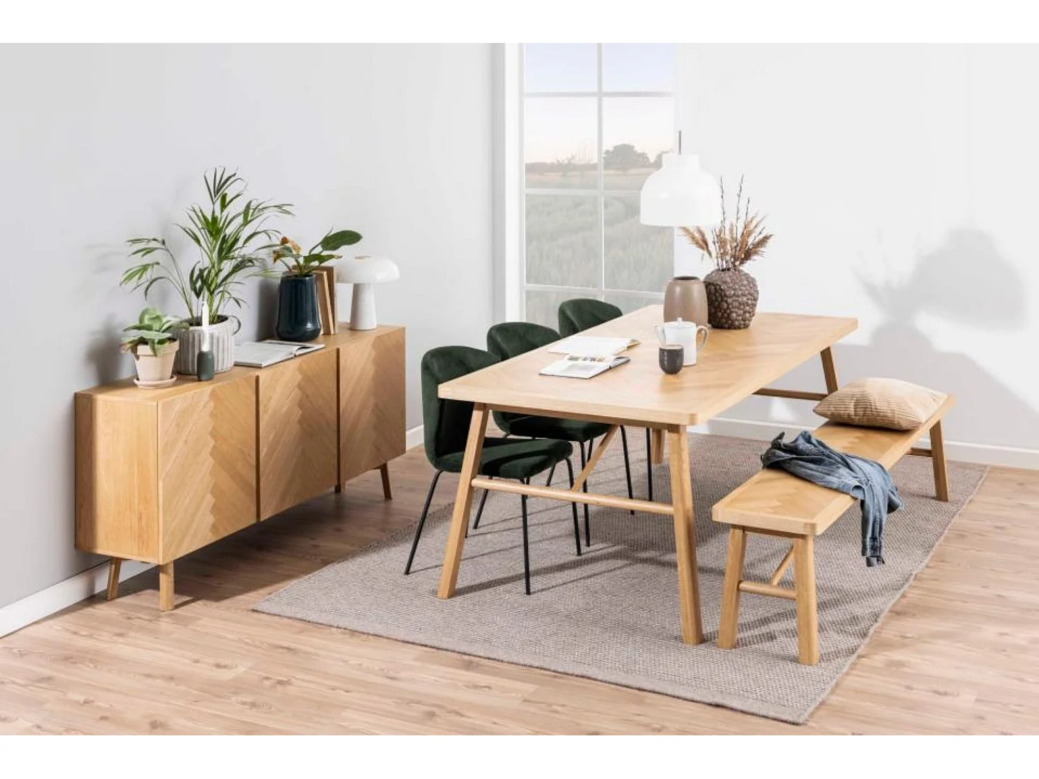 Table à manger rectangulaire en chêne L200 de style scandinave - WALY