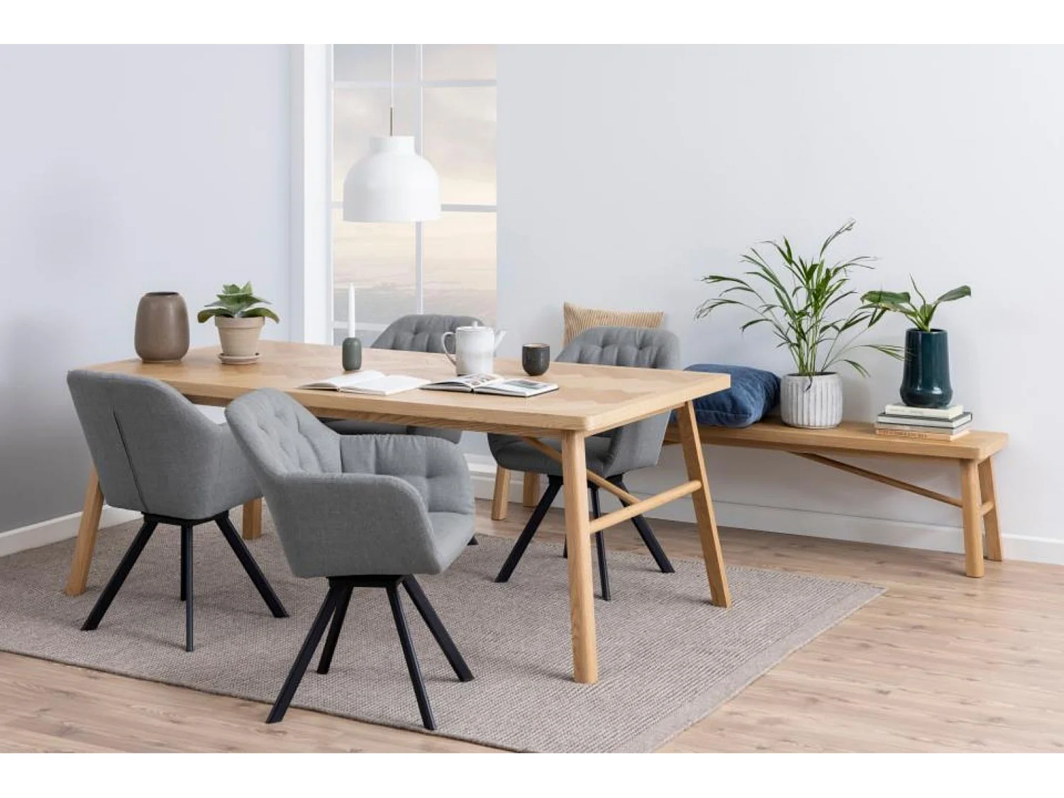 Table à manger rectangulaire en chêne L200 de style scandinave - WALY