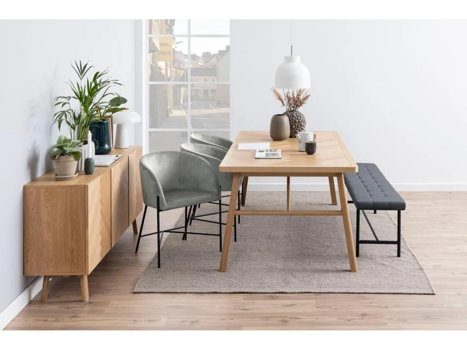 Table à manger rectangulaire en chêne L200 de style scandinave - WALY