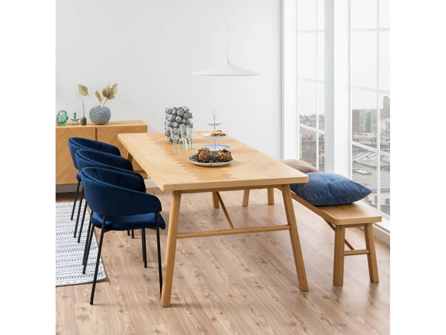 Table à manger rectangulaire en chêne L200 de style scandinave - WALY