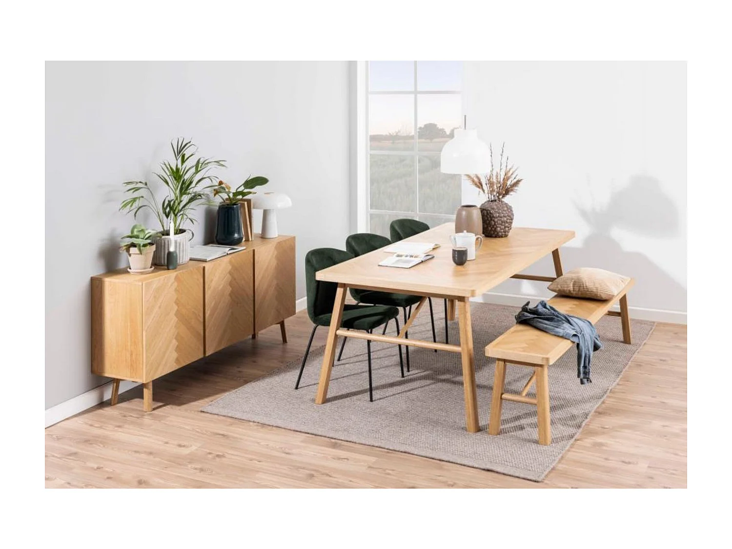 Table à manger rectangulaire en chêne L200 de style scandinave - WALY