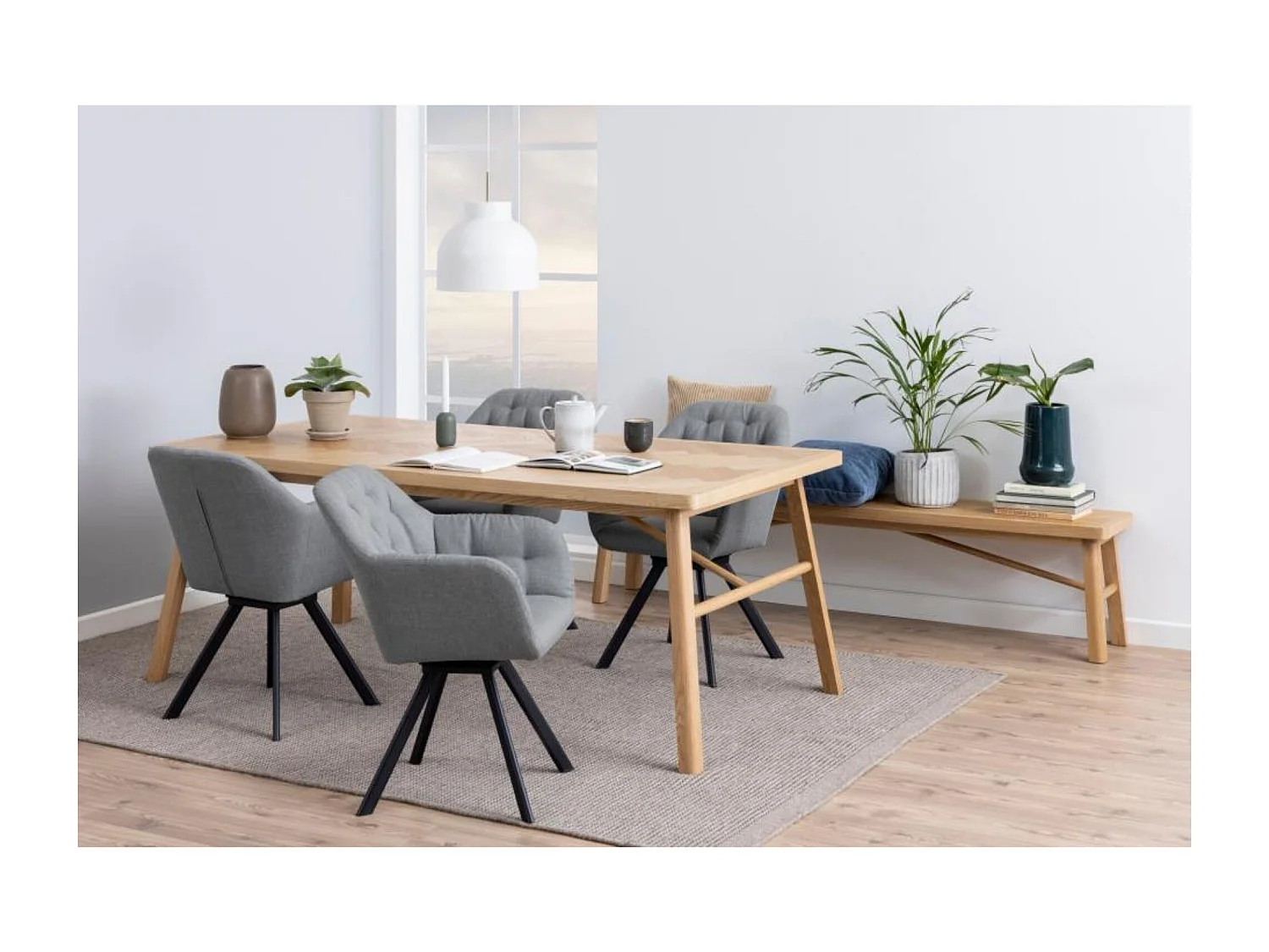 Table à manger rectangulaire en chêne L200 de style scandinave - WALY