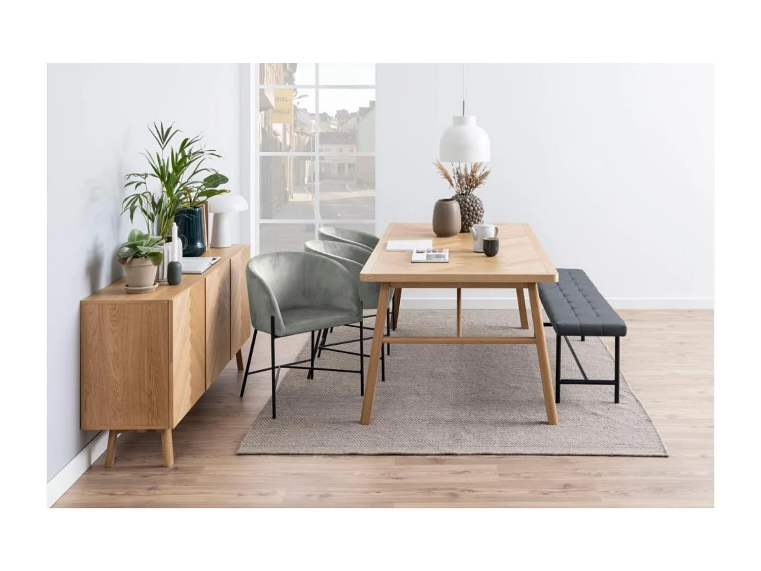 Table à manger rectangulaire en chêne L200 de style scandinave - WALY