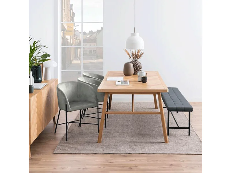 Table à manger rectangulaire en chêne L200 de style scandinave - WALY