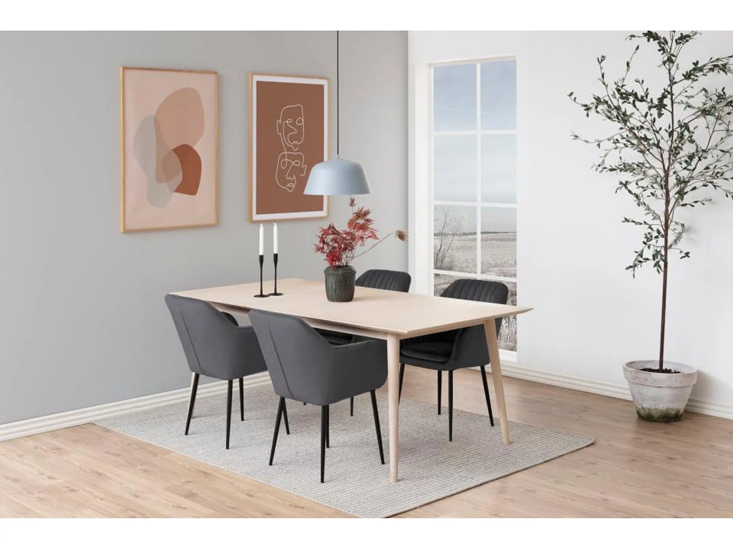 Table à manger rectangulaire en chêne blanchi 8 couverts L200 - CENTIOR