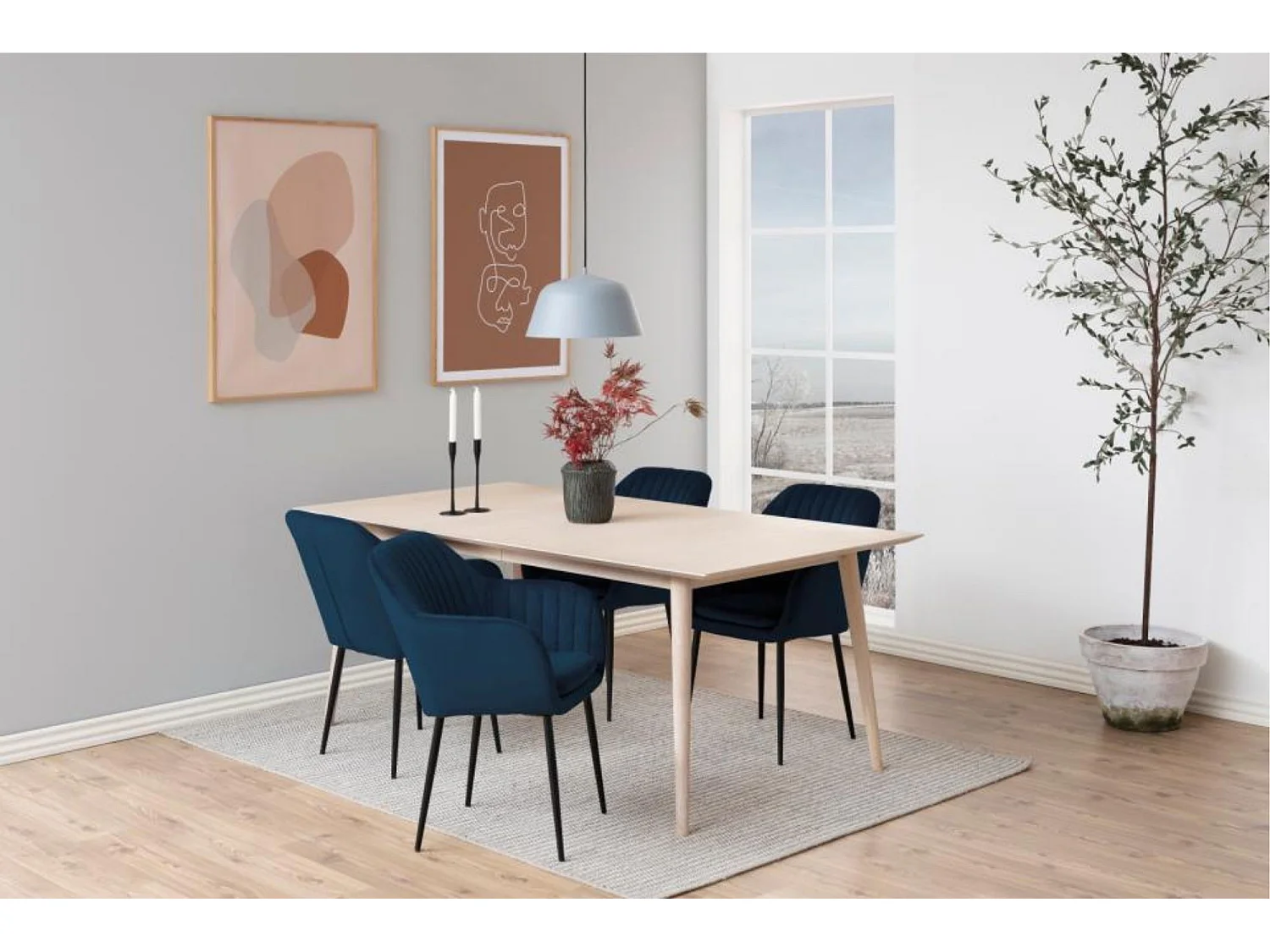 Table à manger rectangulaire en chêne blanchi 8 couverts L200 - CENTIOR