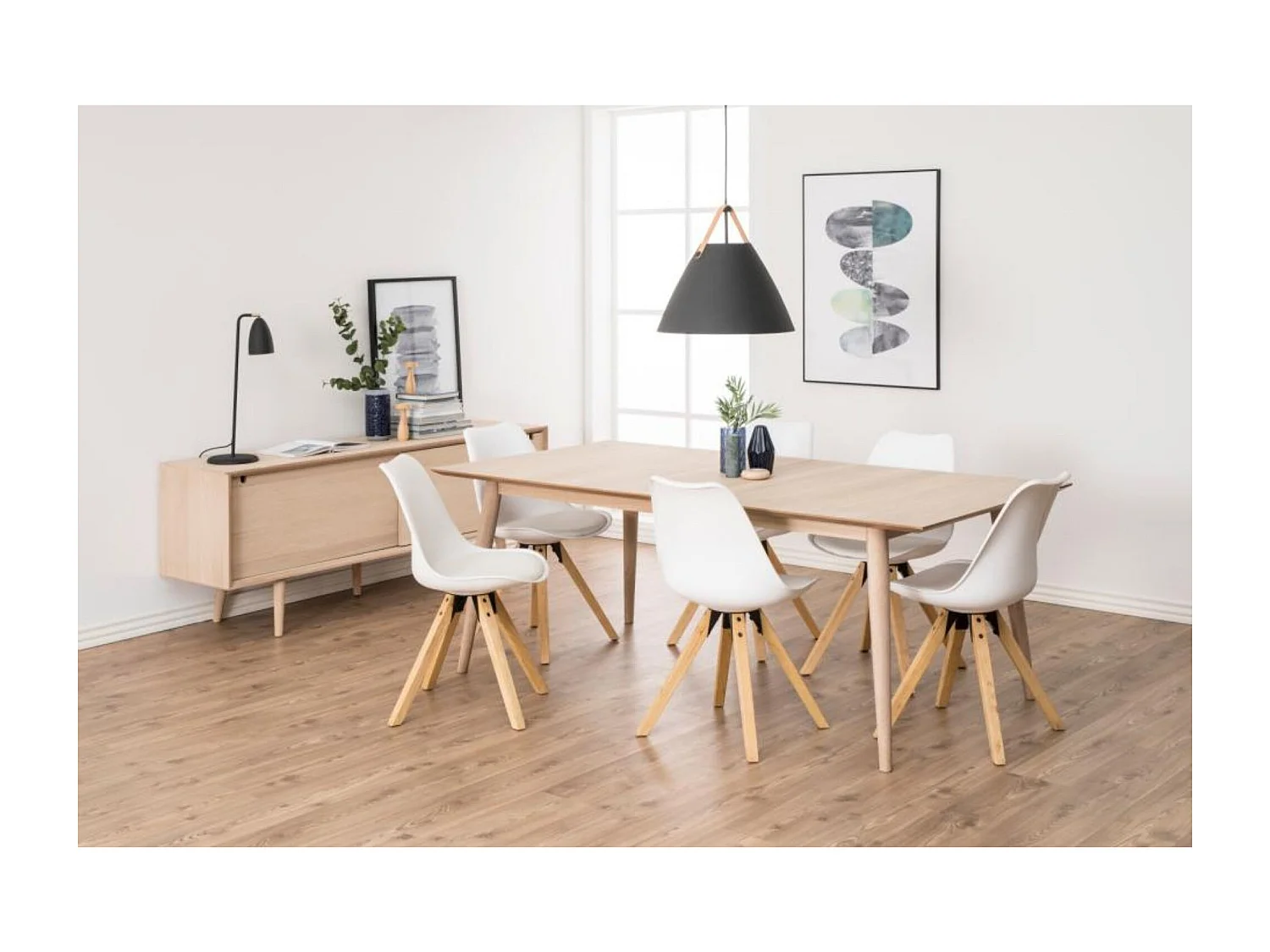 Table à manger rectangulaire en chêne blanchi 8 couverts L200 - CENTIOR