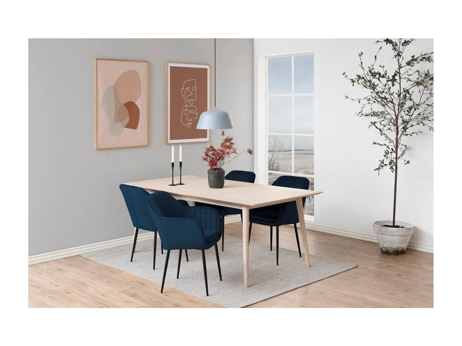 Table à manger rectangulaire en chêne blanchi 8 couverts L200 - CENTIOR