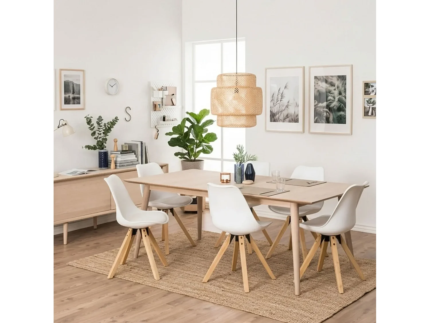 Table à manger rectangulaire en chêne blanchi 8 couverts L200 - CENTIOR