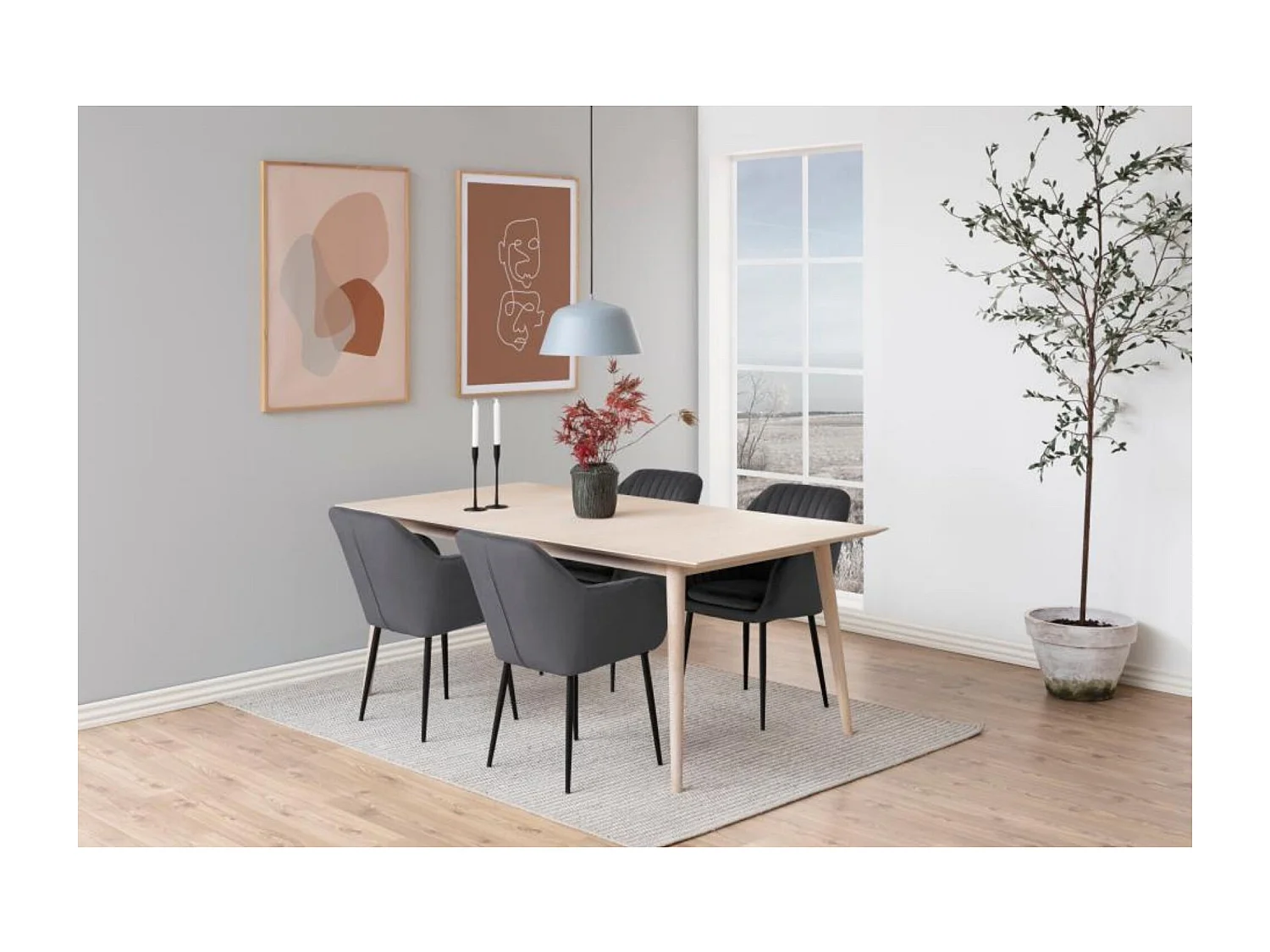 Table à manger rectangulaire en chêne blanchi 8 couverts L200 - CENTIOR