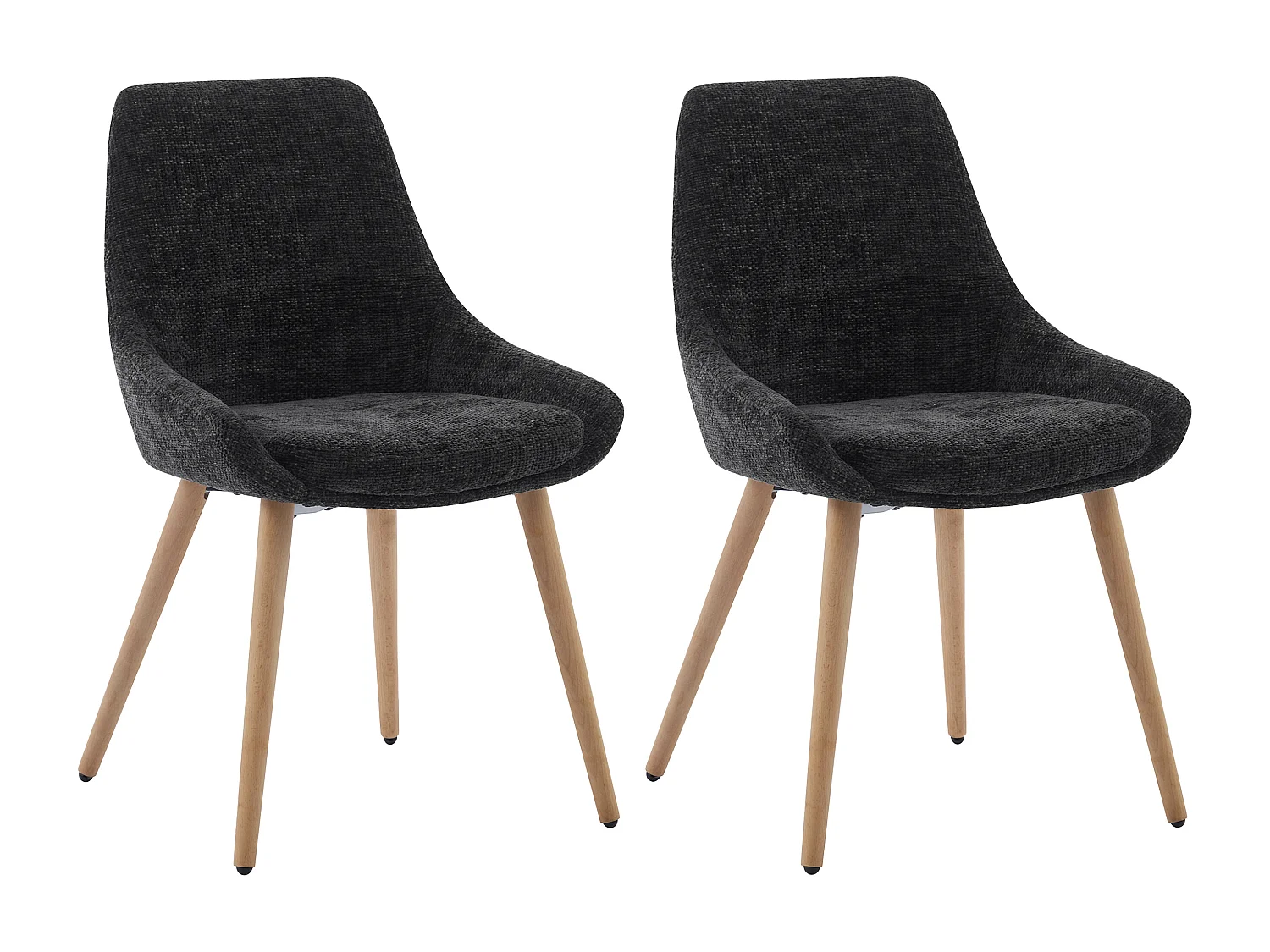 Lot de 2 chaises en tissu texturé et hêtre - Noir - MASURIE