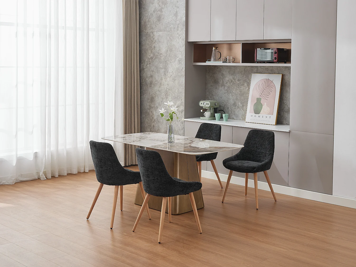 Lot de 2 chaises en tissu texturé et hêtre - Noir - MASURIE