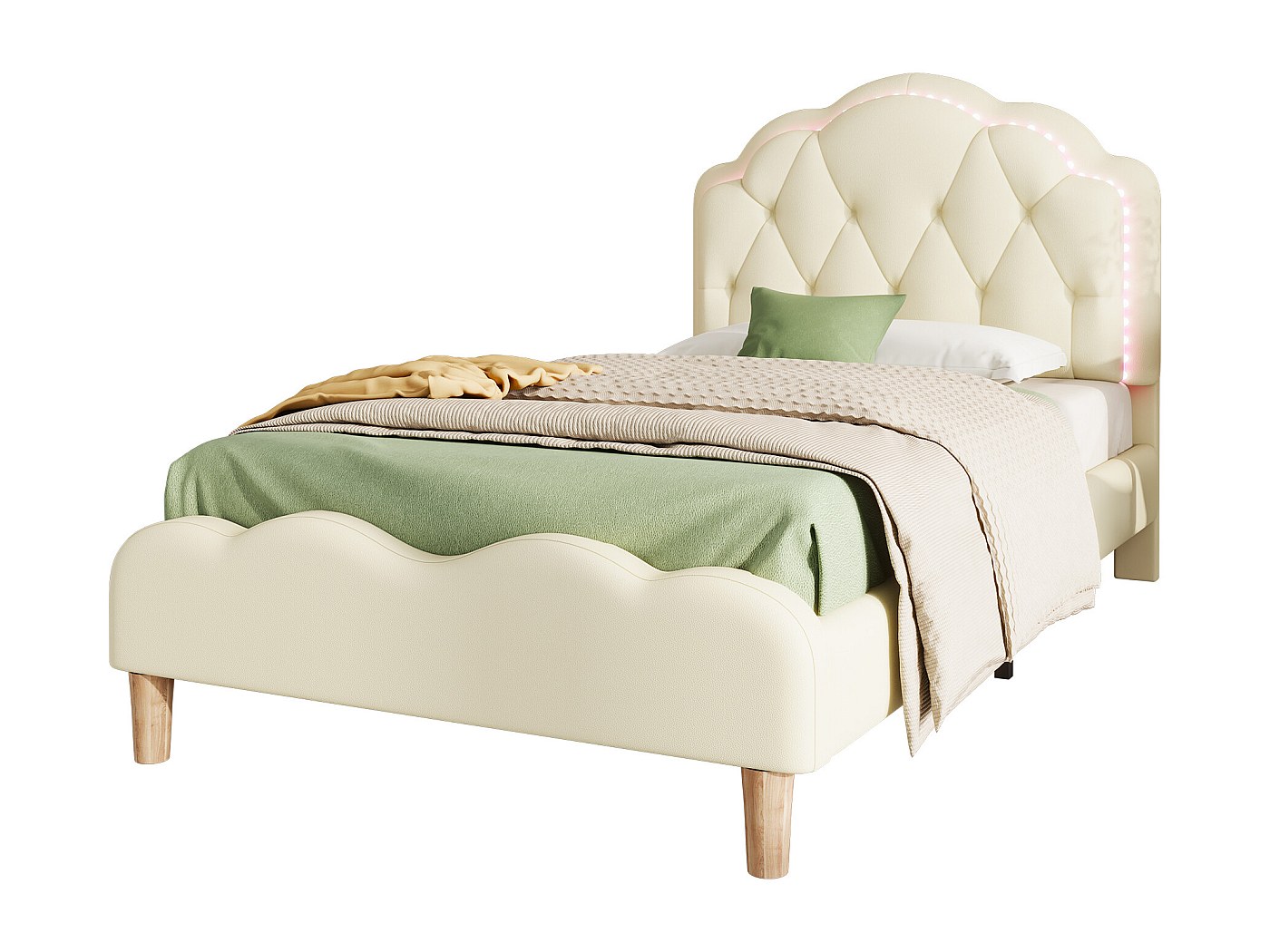 Lit Enfant Simple 90x200CM Avec Tête De Lit En Forme De Couronne, Pieds De Lit En Métal - PU