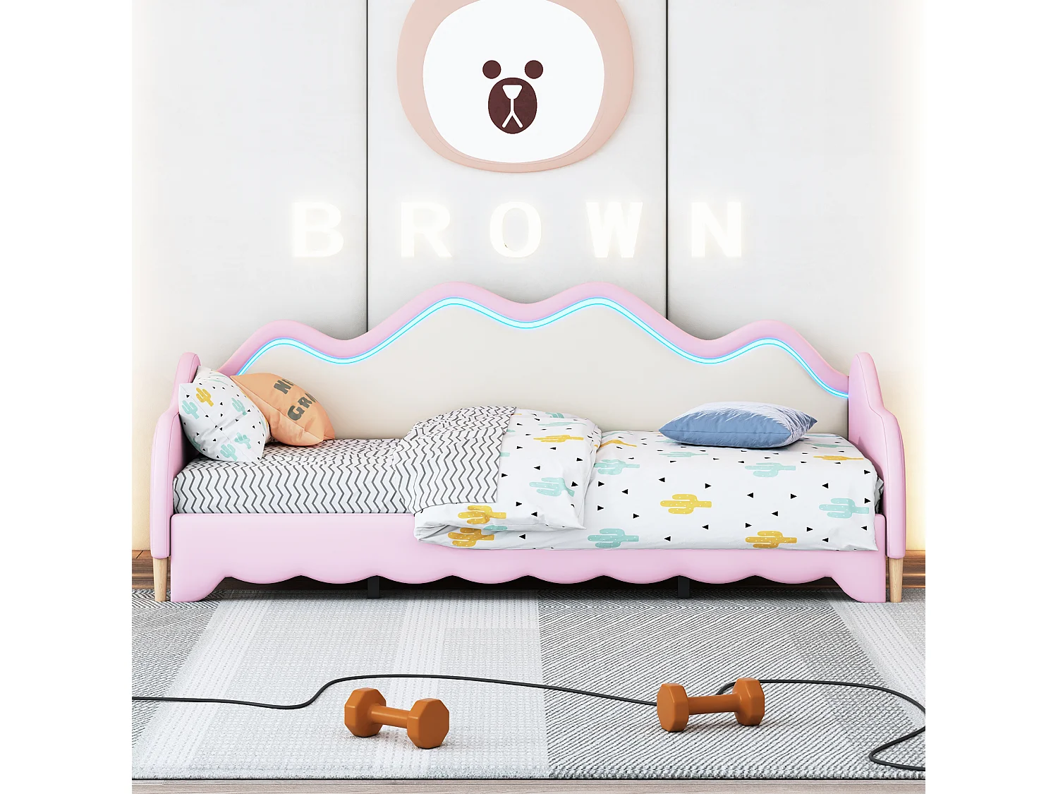 Lit rembourré Rose 90 (180) * 190cm, 2 en 1 canapé - lit multifonction avec éclairage LED et sommier à Lattes