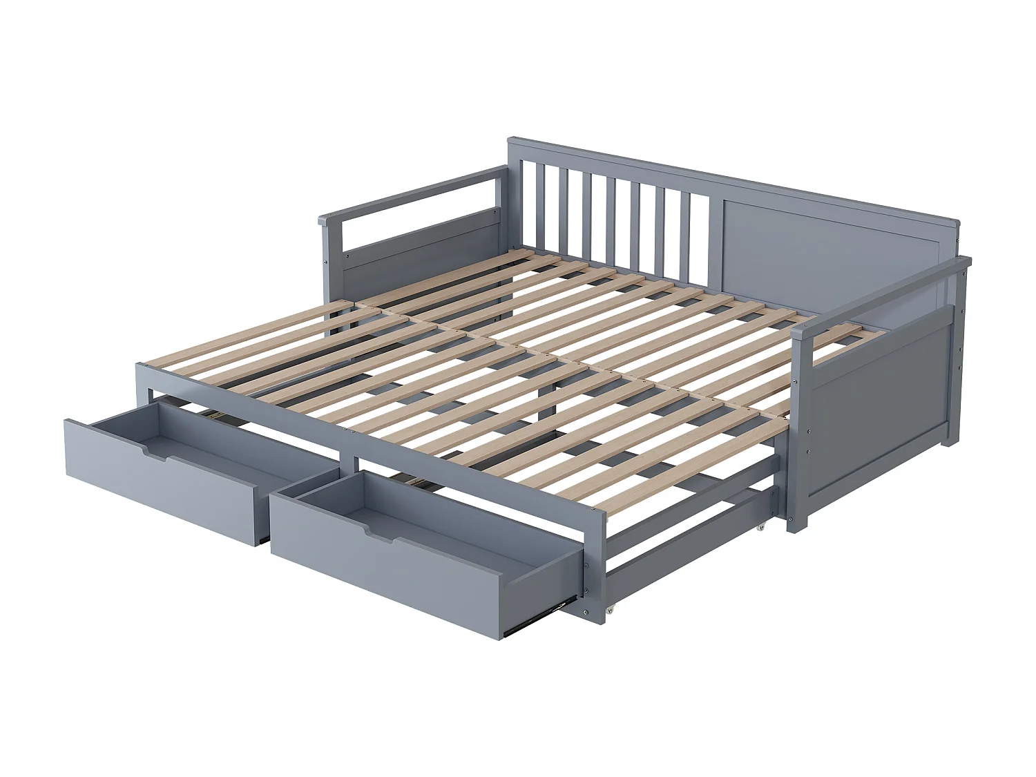 Lit 2 en 1 multifonctionnel avec lit en pin, tiroirs et lit gigogne gris