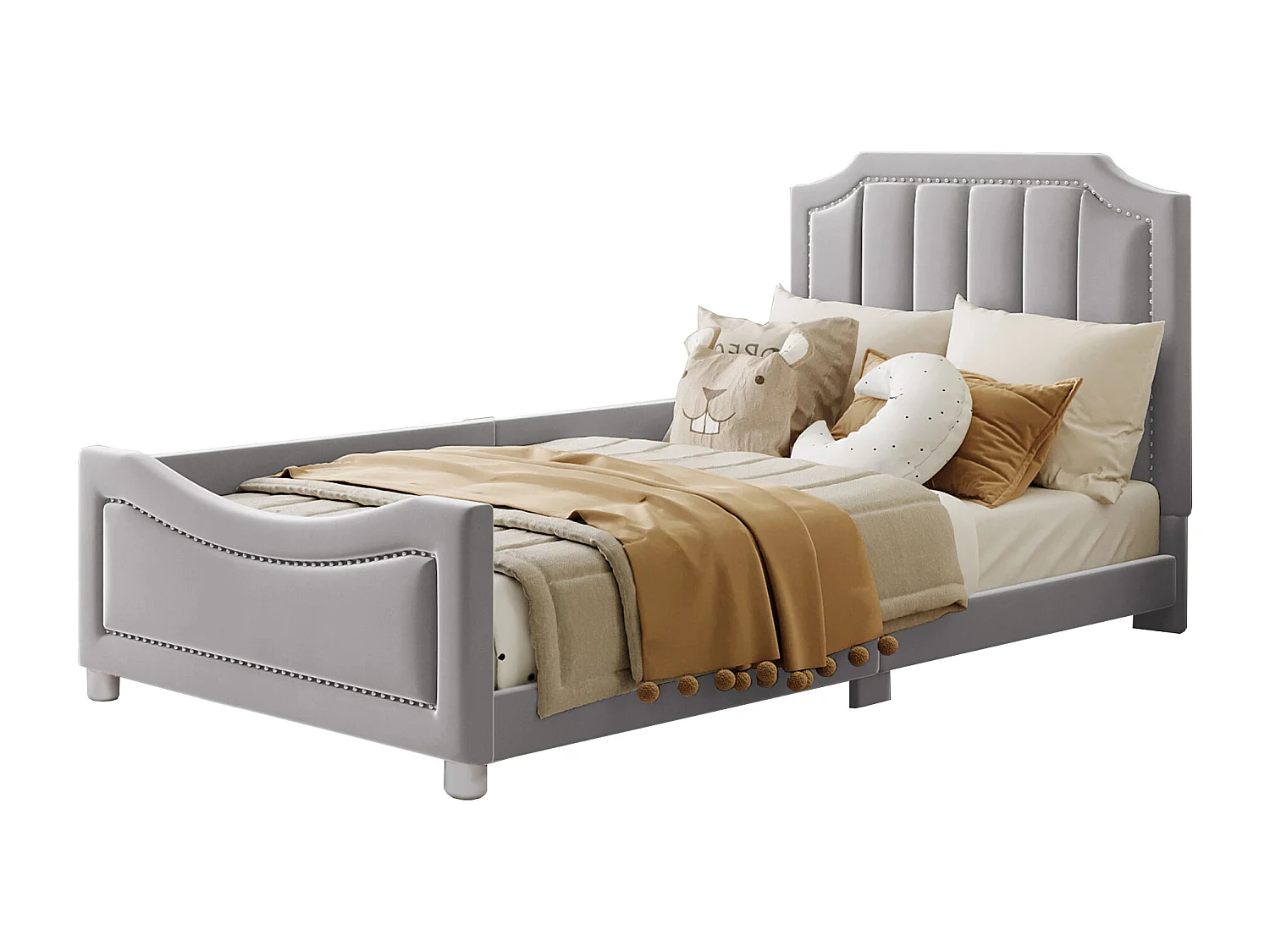 Graues Kinderbett/Eltern-Kind Bett/Jugendbett gepolstertes Bett 90,200cm Schlafsofa Multifunktionsflansch Bettrahmen