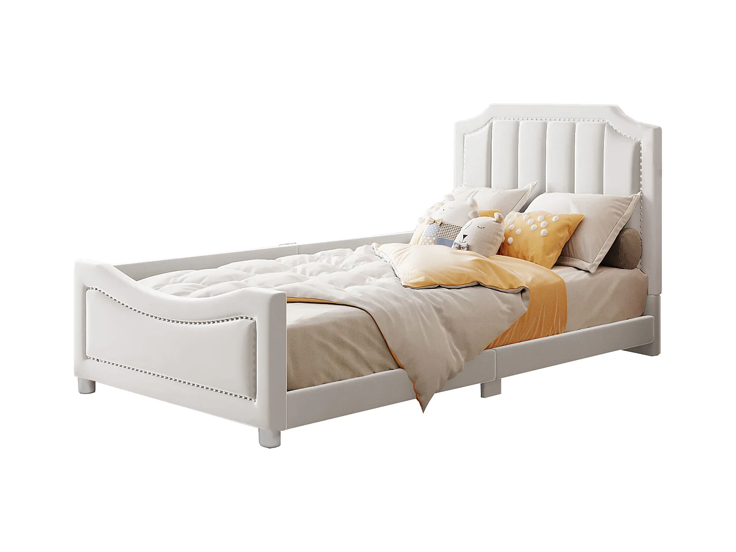 Beige Kinder Bett/Jugendbett/Eltern-Kind Bett weiches Bett 90,200cm Schlafsofa Plüsch Bettrahmen weiches Bett multifunktional
