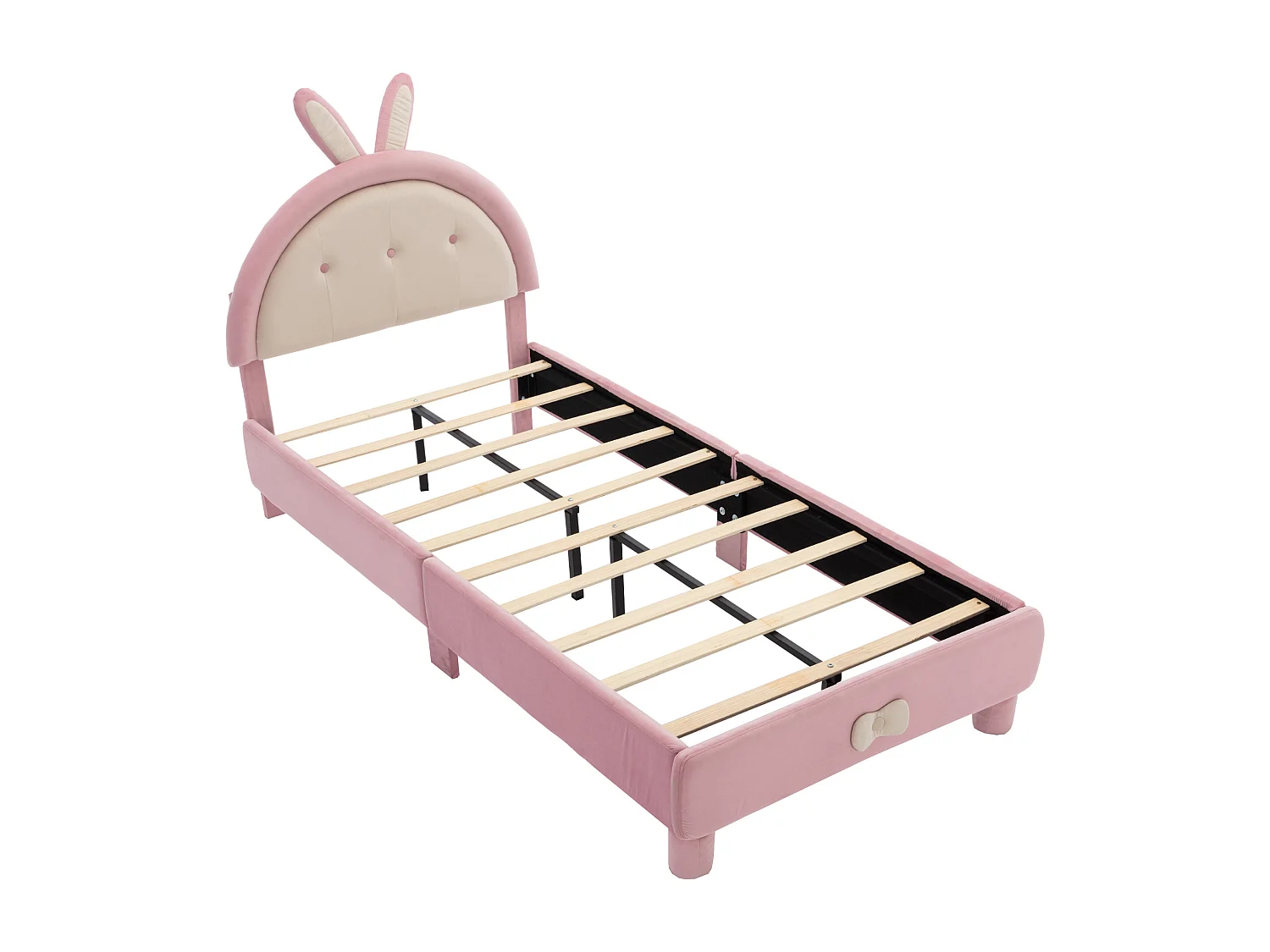 Lit enfant rembourré Rose 90 x 200 cm, tissu velours, cadre de lit avec tête de lit ronde et cadre à Lattes