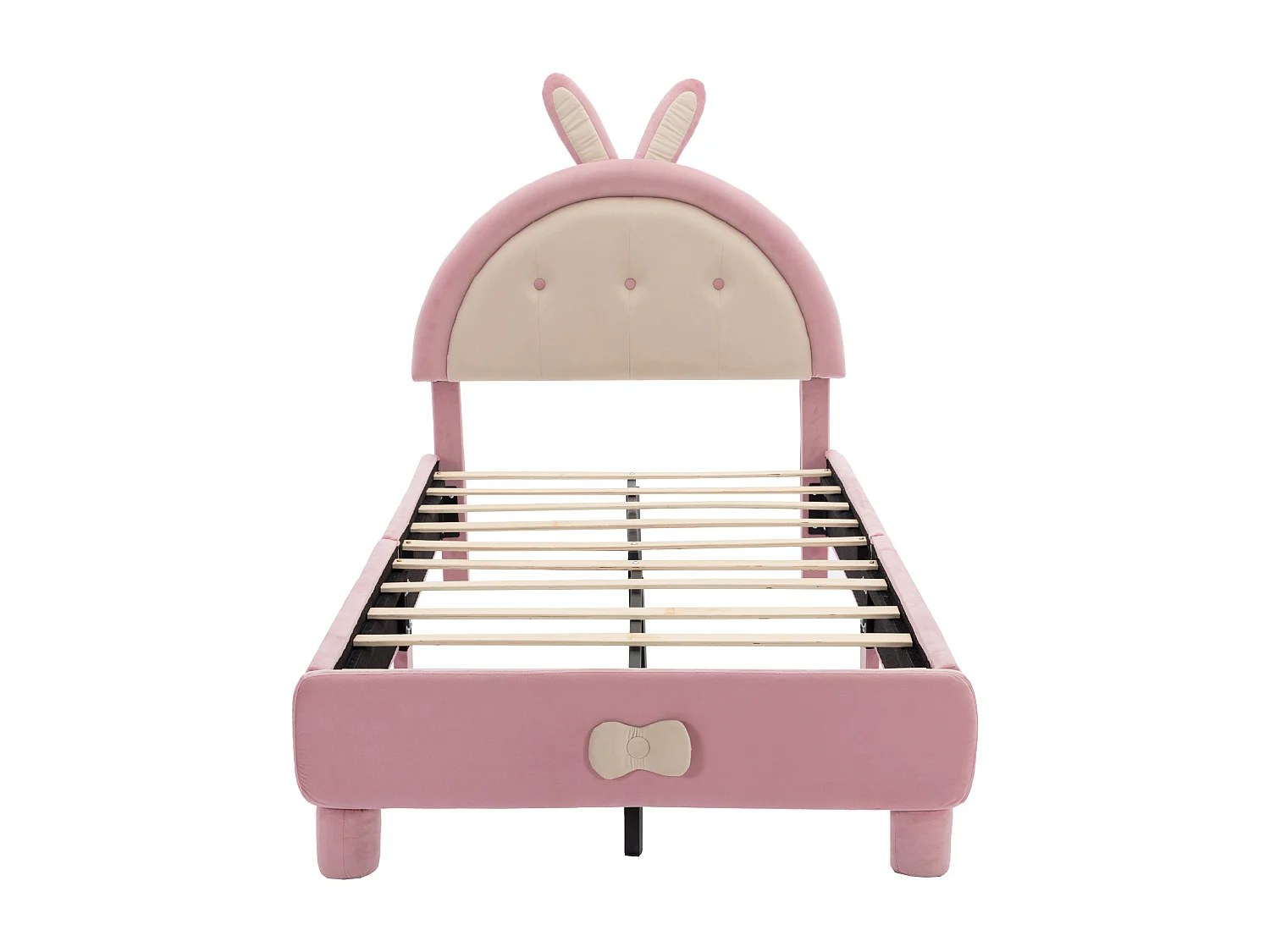 Lit enfant rembourré Rose 90 x 200 cm, tissu velours, cadre de lit avec tête de lit ronde et cadre à Lattes