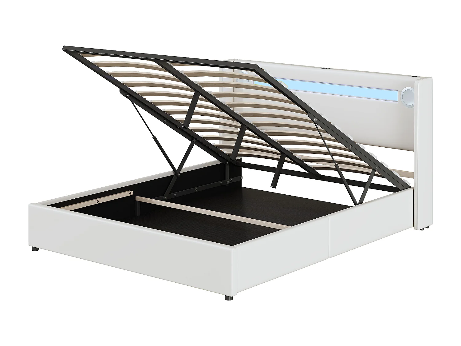 160x200 letto matrimoniale imbottito bianco con luci LED, lettore Bluetooth e letto di ricarica USB in pelle PU