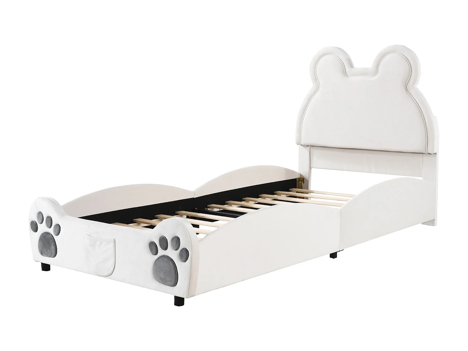 Lit simple rembourré enfant blanc 90 x 200 cm en velours dermophile