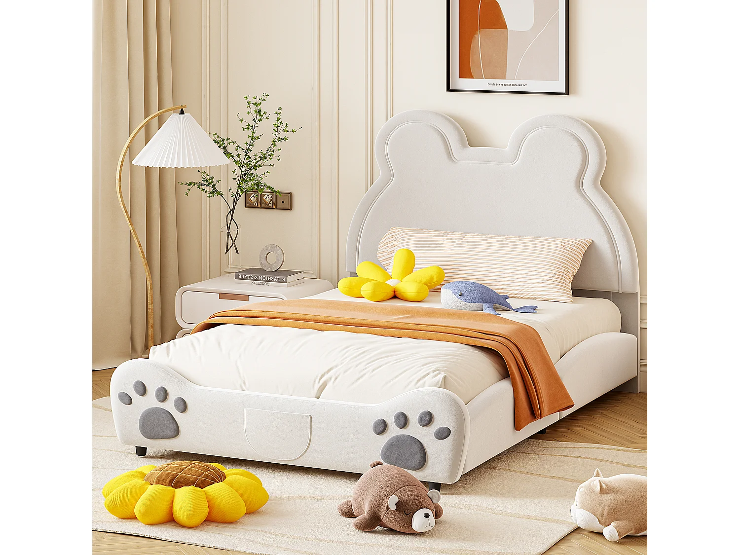 Cama acolchoada para adulto 180 x 1013 cm, sem cabeceira, com faixa LED (monocromática), base com suspensão hidráulica, bege.