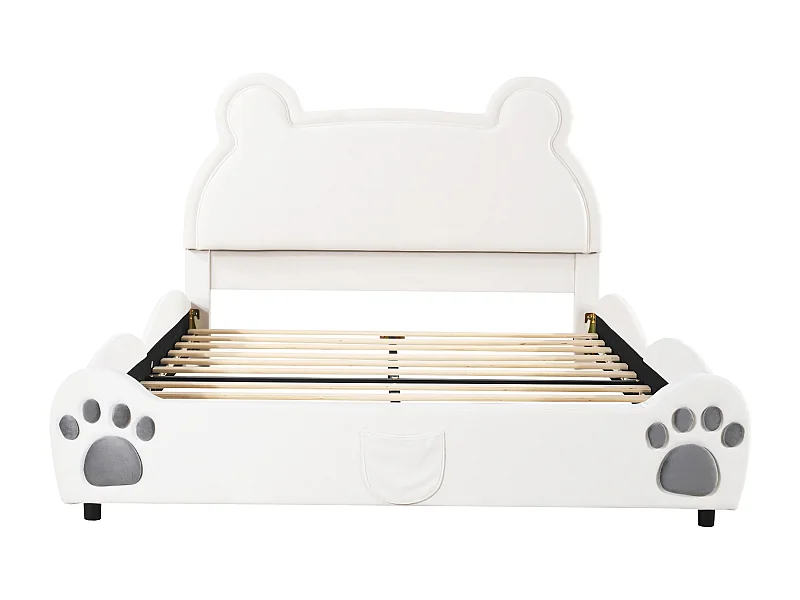 Lit double enfant rembourré blanc 140 x 200 cm velours cuir véritable