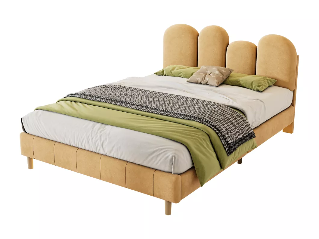 Kauf Unique Khaki weiches gepolstertes Einzelbett 140x200cm, Samt mit daumenförmigem Kopfteil, Jugendbett mit warmgelber LED-Lichtstreife