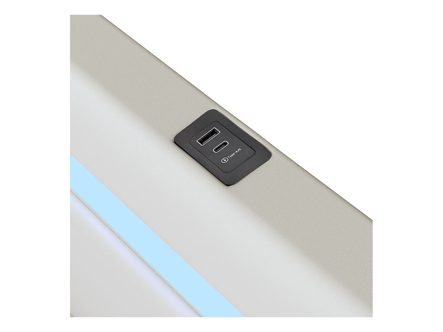 Lit d'enfant 90x200 ,avec bande LED, lecteur Bluetooth et chargeur USB, cuir PU