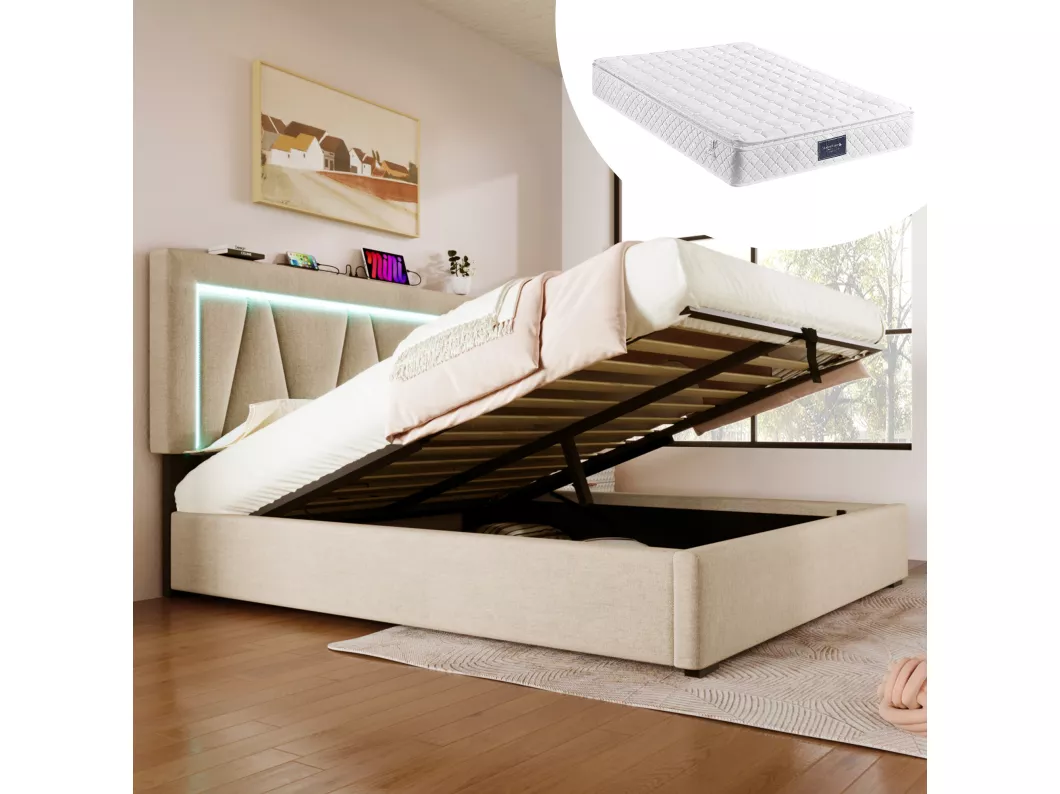 Kauf Unique 160x200 kleines Bett mit USB C-Ladefunktion und LED-Beleuchtung, staubdicht Bett (mit Matratze)