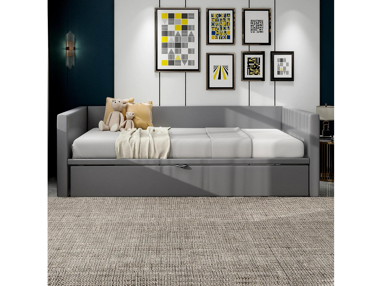 Polsterbett grau 90 / 180 * 200 cm Sofa - Bett ausziehbar, Samtstoff pro - Haut mit Lattenrahmen, Multifunktionsbett